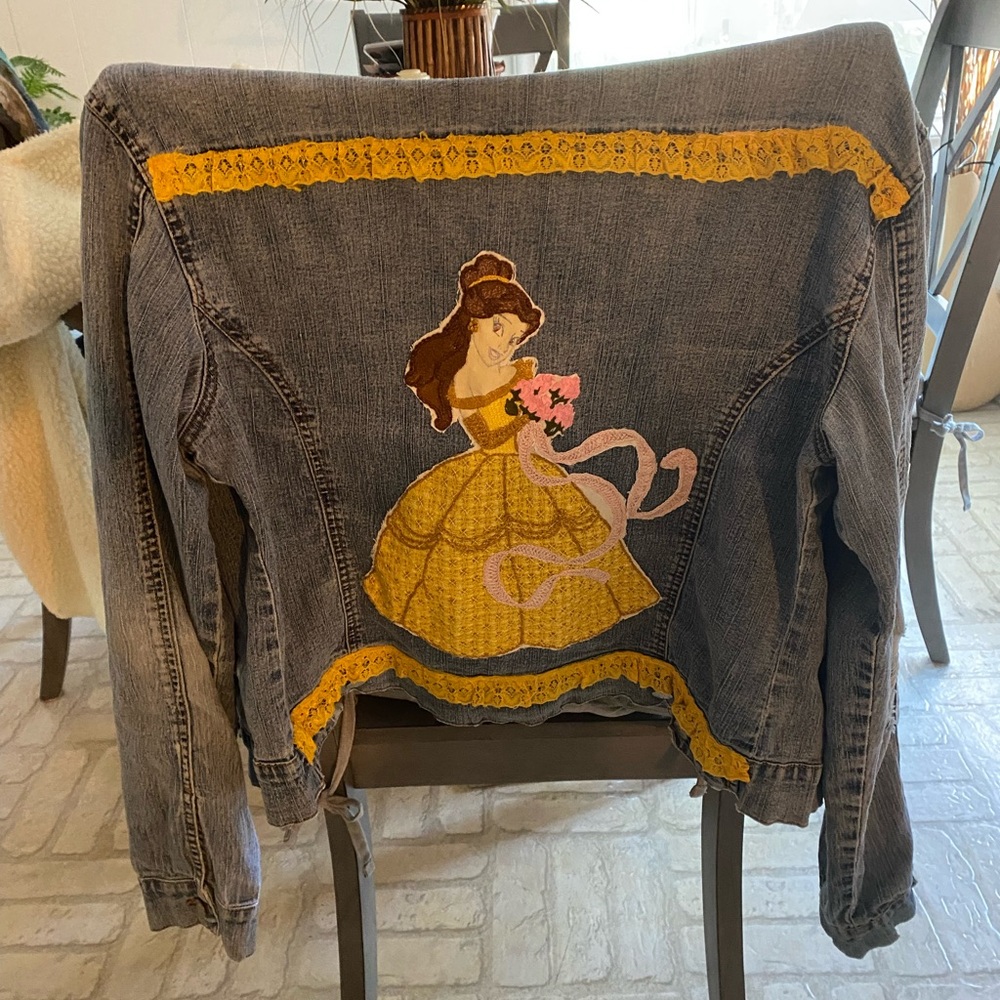 Women's Gray Jean Jacket with Yellow Accents